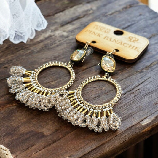 Champagne Fringe Beaded Earrings