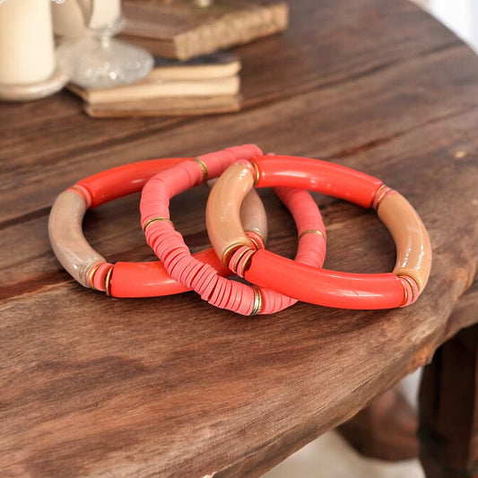 Coral Acrylic Bracelet Set