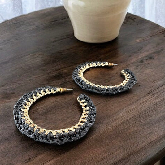 Chained Black & Gold Hoops