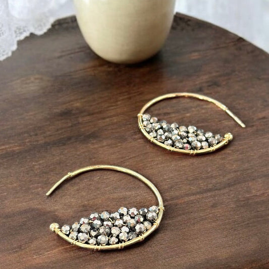 Gold Wire Wrapped Beaded Earrings
