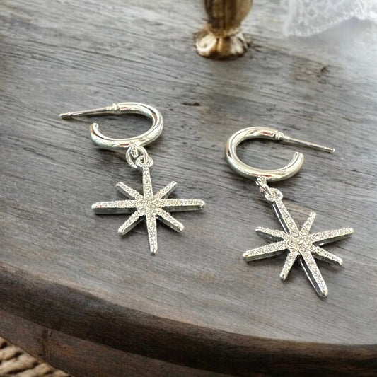 Silver Star Hoop Earrings